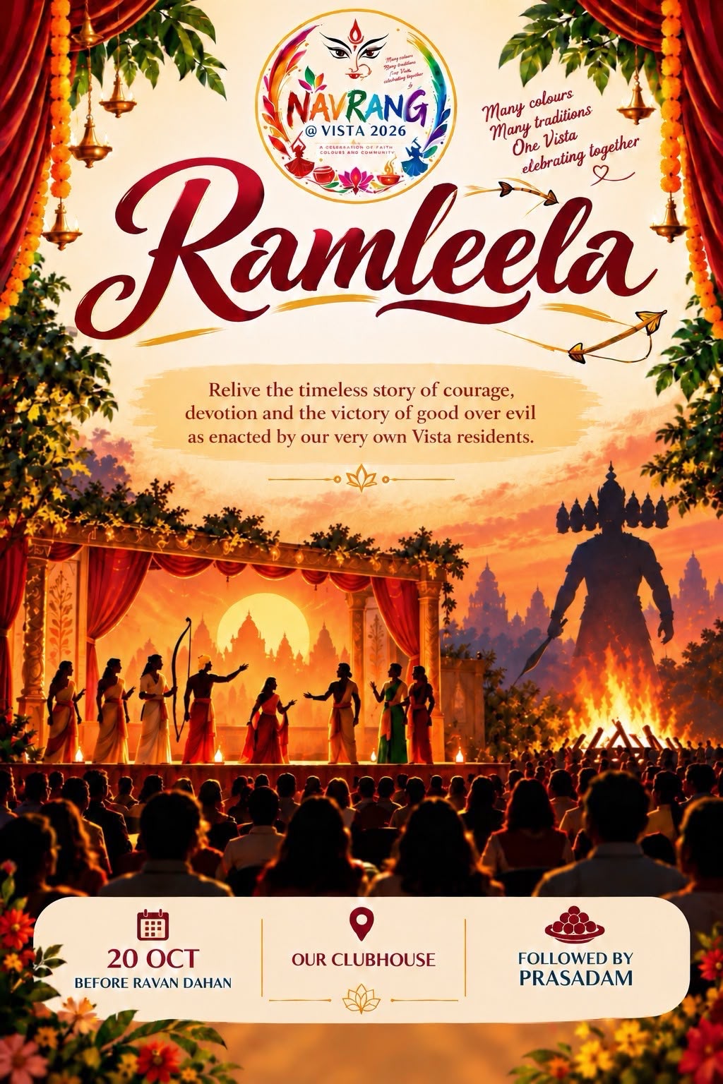 Ramleela poster for Navrang @ Vista 2026: 20 October at our clubhouse, before Ravan Dahan, followed by prasadam